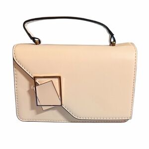 Elegant Geometric White Cream Vegan Leather Crossbody Handbag Shoulder Bag